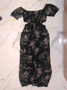 Black Floral sexy ruffle dress