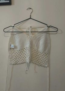 🤍 White Crochet Halter Crop Top | Boho