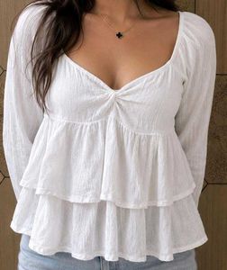 cute white full sleeve ruffle top