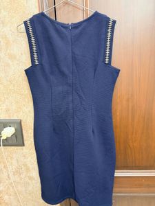 Navy Blue Sleeveless Textured Dress