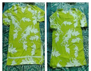 Vibrant Green Kurta set with Leaf Print
