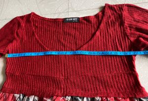New Stylish Red Floral Long Top | Size 34 Bust
