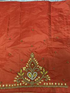 Orange Unstitched Maggam Work Blouse Peice