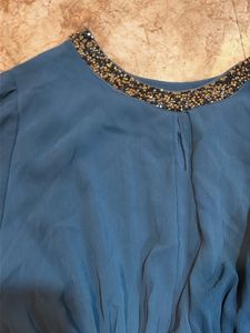 Elegant Teal Dress with Embellished Neckline