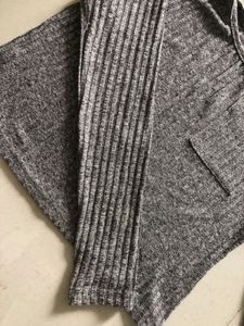Grey Ribbed Long Sleeve Top with Pocket