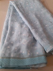 Georgette Light Blue Floral Print Saree