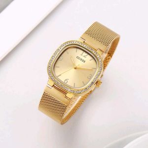 Guess Gold Mesh Watch with Rhinestones