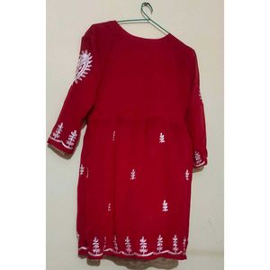 Red Embroidered Tunic Dress