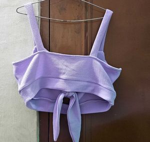 Cute Lavender Crop Top with Tie Detail