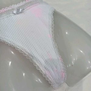 🪔 Women's White Thong Panty with Lace Trim