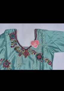 Teal Kurta Set with pink dupatta