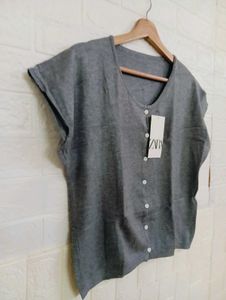 Gray Button-Down Top