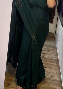 Elegant Dark Green saree with blouse