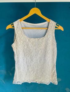Cream Textured Sleeveless Top