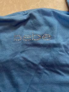 Bebe Blue Rhinestone Logo Tank Top