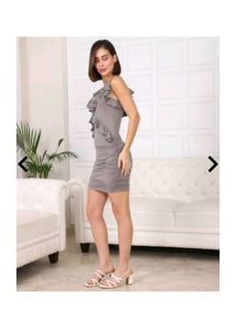 Chic Grey Ruched Ruffle Dress