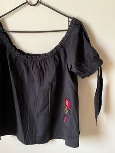 Black Off-Shoulder Embroidered Top