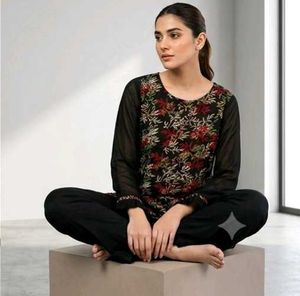 Beutiful Black Floral A-Line Kurta Set 🌿