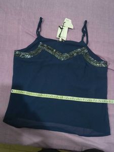 Elegant Navy Blue Embellished Cami Top