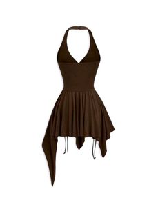 Brown Halter Neck Ruched Dress