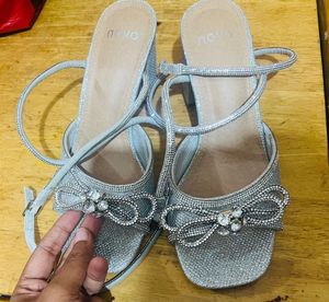 Sparkling Silver Bow Heels