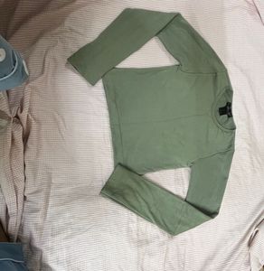 Cute Sage Green Long Sleeve Top