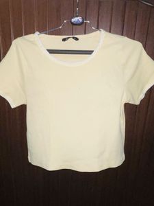 butter Yellow Lace Trim Crop Top