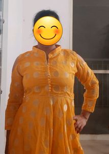 Haldi Yellow Kurti Long Dress Frock. Embroidery.