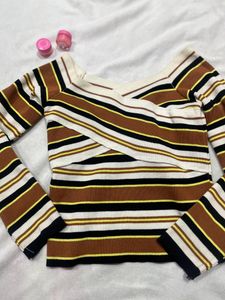 Stripped Cris Cross Top ! Size Xs