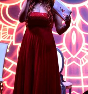 Accordian Pleats Red Sequin Gown