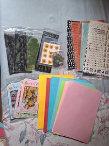 dried flower, stickers, papers
