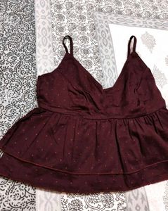 MAGRE Burgundy V-neck Peplum Cami Top