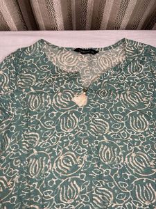 Green Block Print Kurta