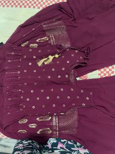 Burgundy Embellished Anarkali Dress