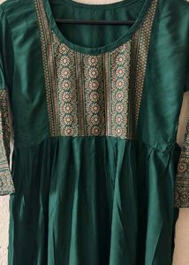 Green Anarkali with Gold Print