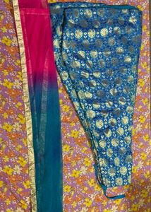 Blue Printed Ethnic Skirt with dupatta