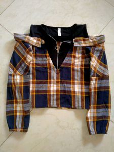 Trendy Plaid Cold Shoulder Top
