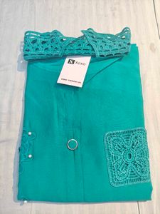 Elegant Teal Kurta + Pant with Lace