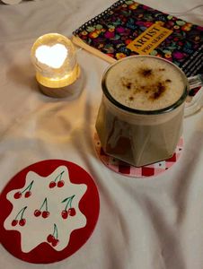 Hand-Painted Cherry &amp; Gingham coaster