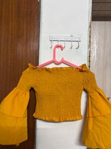 Off-Shoulder Smocked Bell Sleeve Top