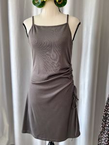 Casual Gray Tank Dress with Side Tie