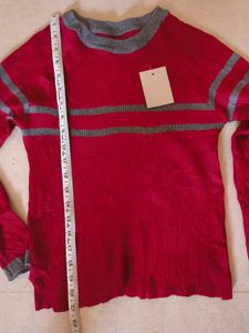 New Burgundy Striped Pullover Sweater