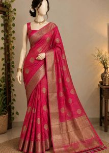 Elegant Rani Pink Saree with Antique Gold Zari Bor
