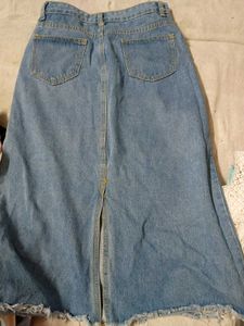Midi Denim Skirt with Ripped Details