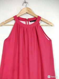 IDK Peach Plain Halter Neck Western Dress(Womens)