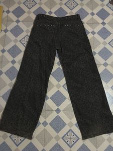 Stylish Leopard Print Wide Leg Jeans