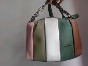 Color Block Shoulder Bag with Chain