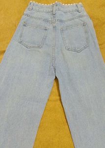 Light Wash Lace Trimmed Denim Jeans