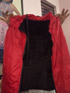 Red Padded Jacket with Fur Lining