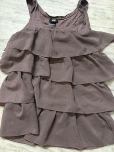 H&amp;M Taupe Layered Ruffle Sleeveless Top